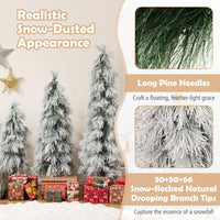 90&120&150 cm Artificial Christmas Tree Set of 3, Pre-lit Xmas Trees w/Snow-Flocked Branch Tips
