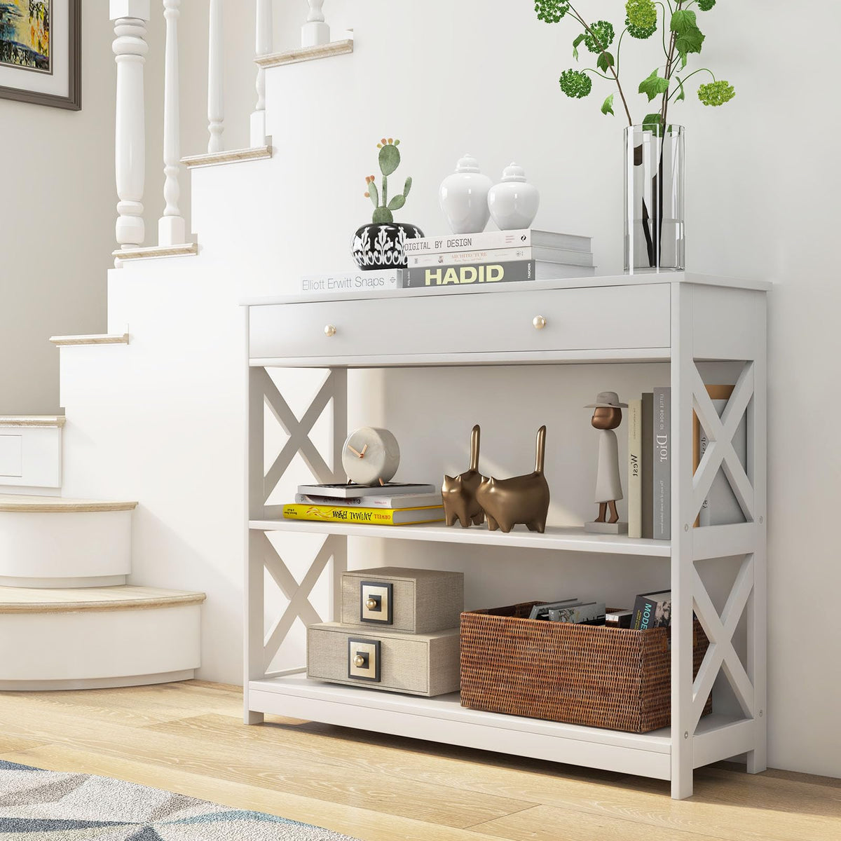 Console Table with Drawer and 2 Shelves for Living Room Entryway