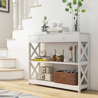 Console Table with Drawer and 2 Shelves for Living Room Entryway