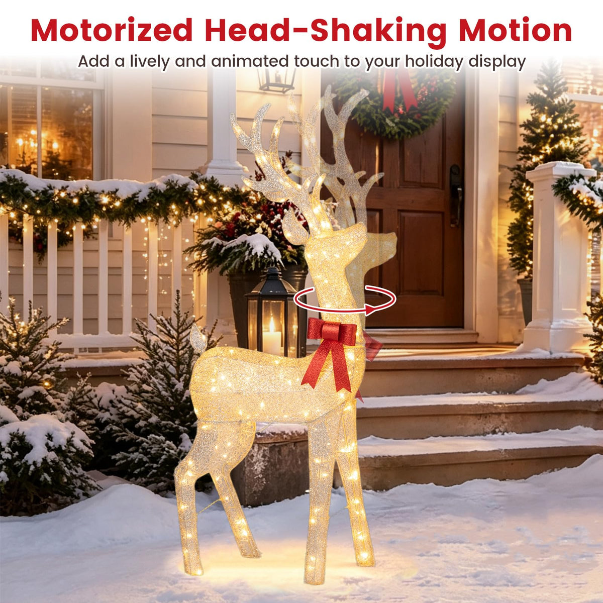 Lighted Golden Christmas Reindeer with 130 Warm Yellow LED Lights
