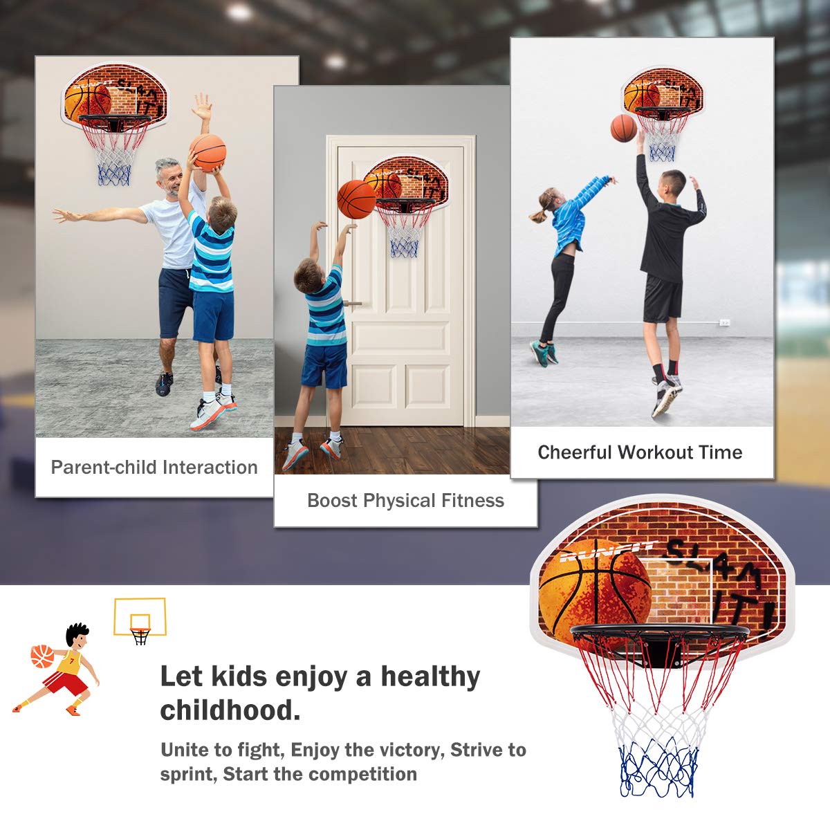 Wall Mounted Fan Backboard W/2 nets Basketball Hoop & Rim Outdoor Indoor Sports