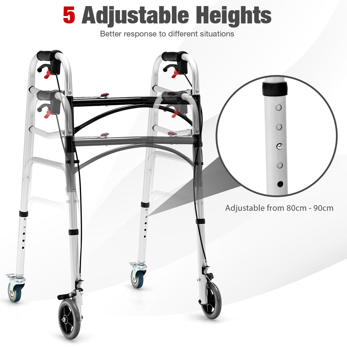 2-Button Folding Walker, Height Adjustable Walking Aid