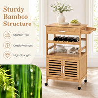 Giantex Bamboo Rolling Kitchen Island Trolley with Storage Cabinet