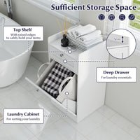 Tilt-Out Laundry Hamper Cabinet Freestanding Bathroom Storage Cabinet with 1/2 Shelf