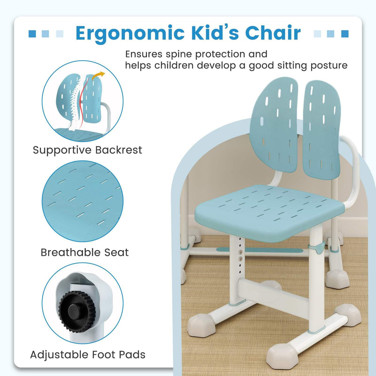 Kid's Study Desk and Chair Set Height-Adjustable Desk with Tilt Desktop and Ergonomic Chair
