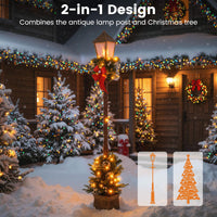 187cm Christmas Pre-lit Street Lamp Holiday Lamp Post with Artificial Greenery