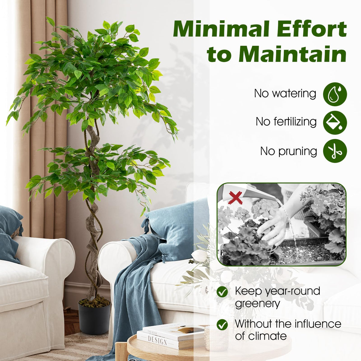 Giantex 150 CM Artificial Ficus Tree Tall Indoor Plant with 882 Leaves