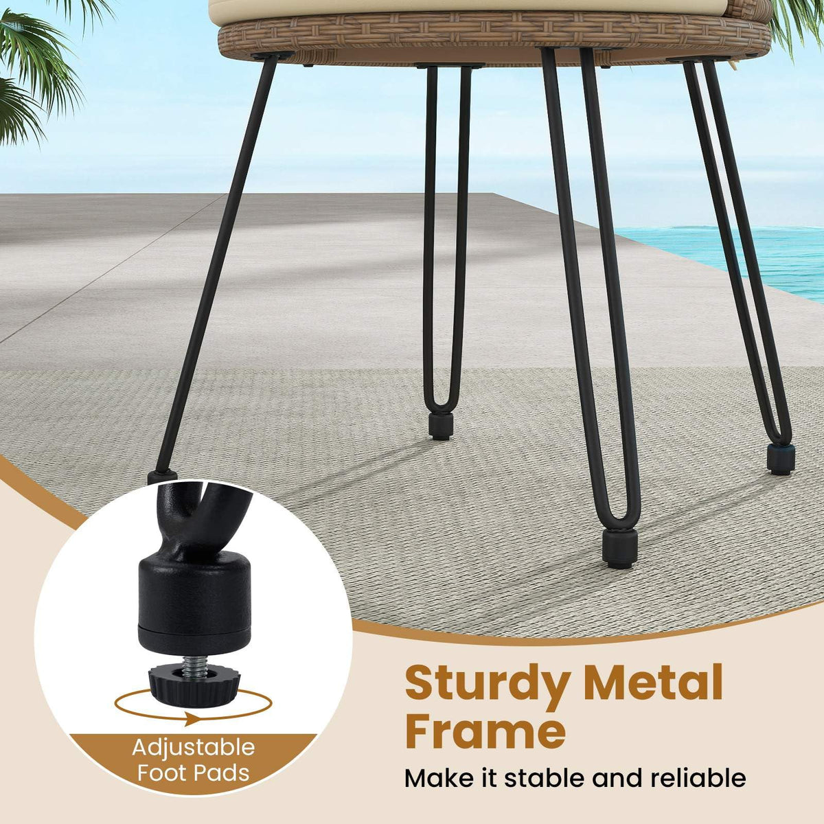 3 Pieces PE Wicker Patio Bistro Set, Outdoor Conversation Set