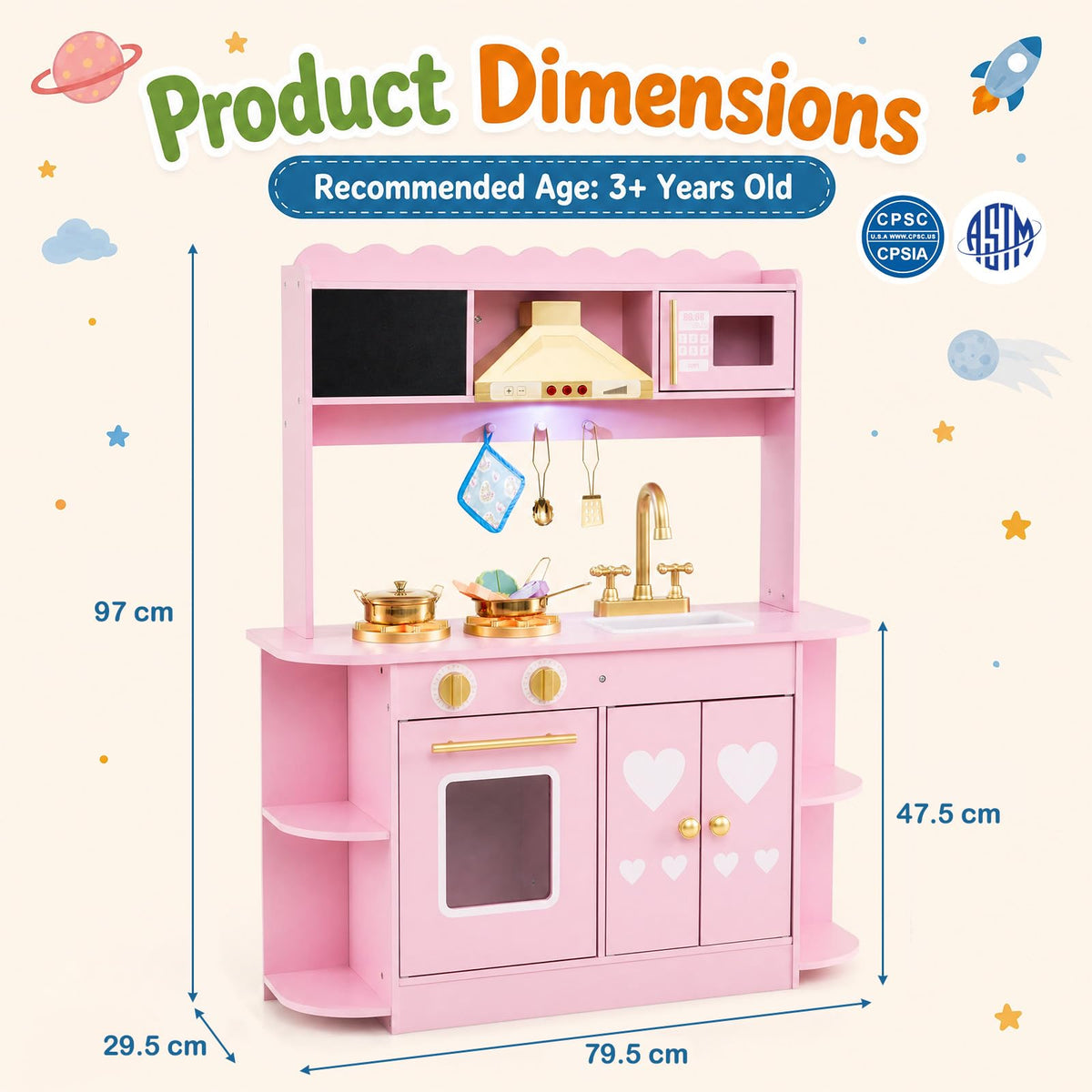 Wooden Play Kitchen for Kids Toddlers with Real Lights and Sounds