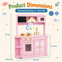 Wooden Play Kitchen for Kids Toddlers with Real Lights and Sounds