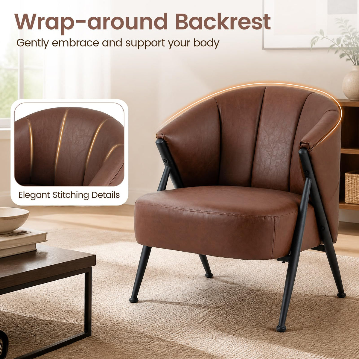 Single Sofa with Adjustable Foot Pads for Home Office or Living Room