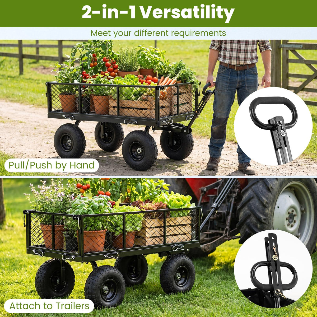400 KG Utility Wagon with 26 CM All-Terrain Tires and Rotating Handle