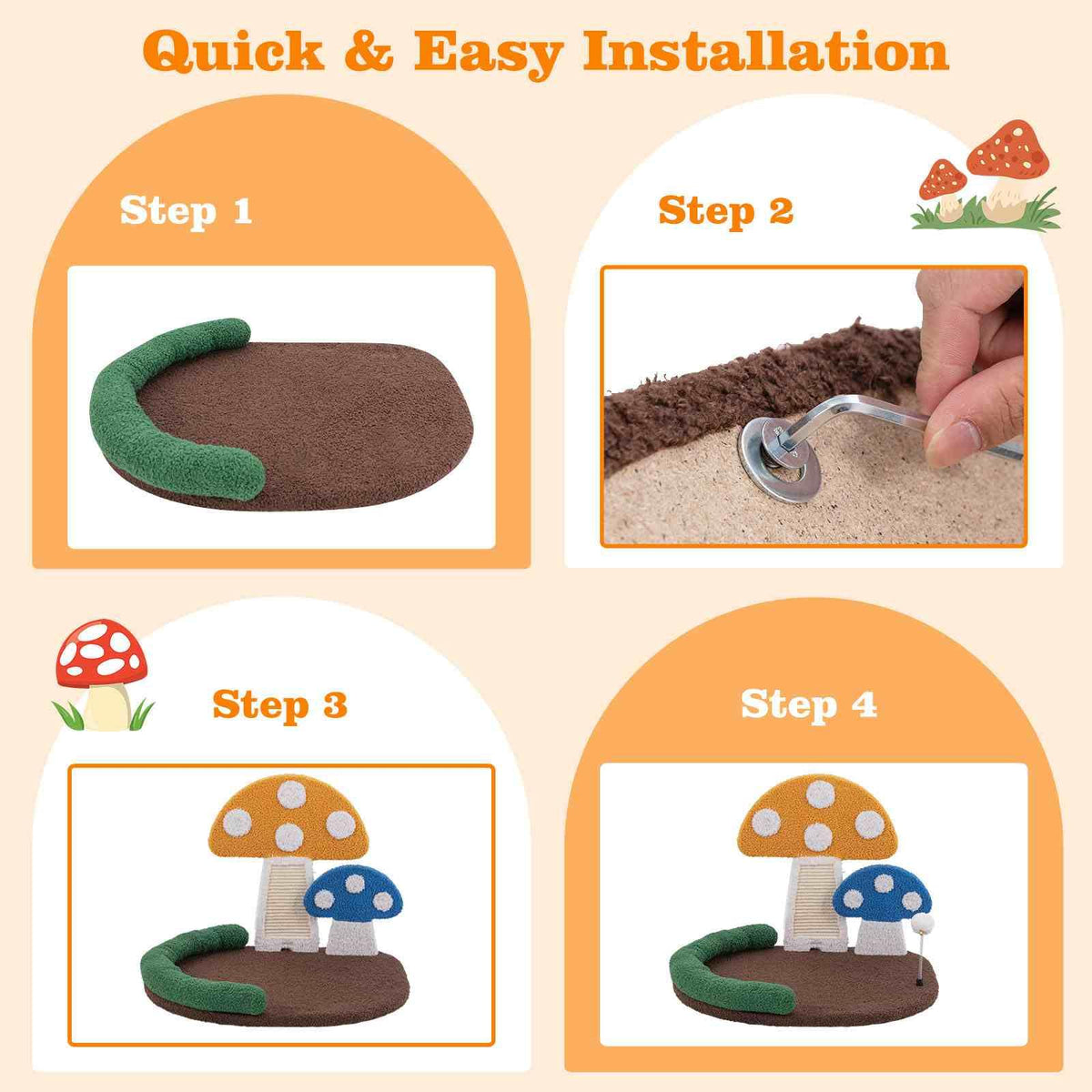 Mushroom Cat Bed, Cat Claw Scratcher w/Wide Bed