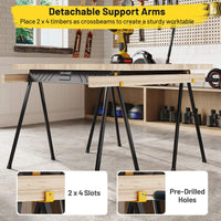 2-Pack Folding Sawhorses, Heavy-Duty Metal Saw Horses w/ 2 x 4 Supporting Arms