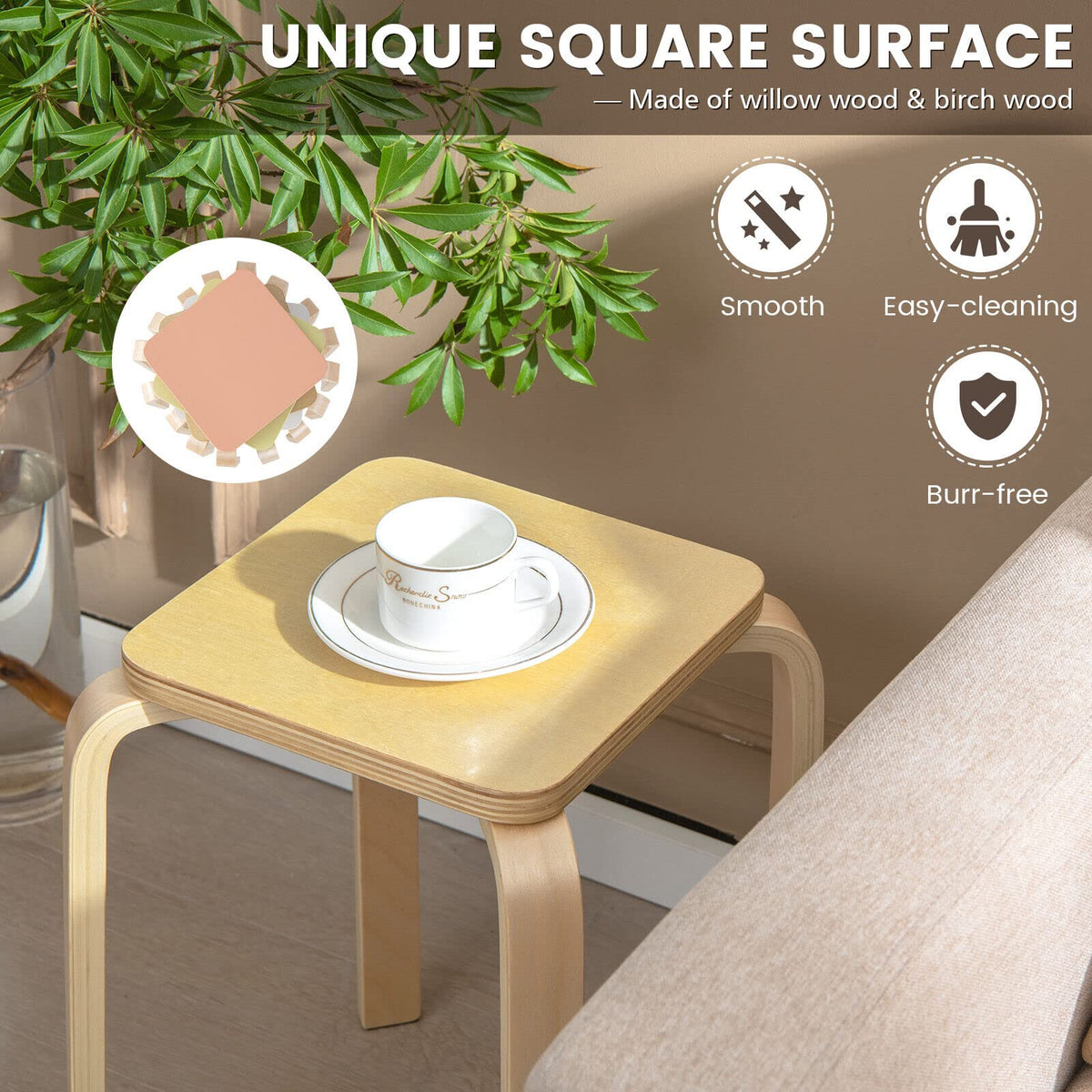 Giantex 4Pcs Colorful Stools, Square Backless Stools w/ Painted Surface & Anti-Slip Felt Mats