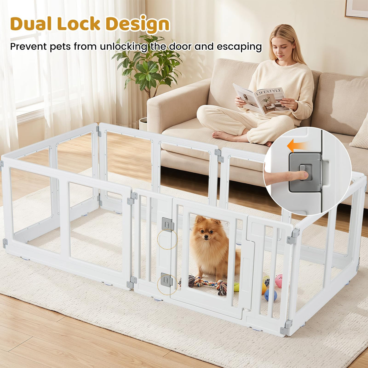 Clear Dog Playpen with Secure Locking Door, 6 Panels