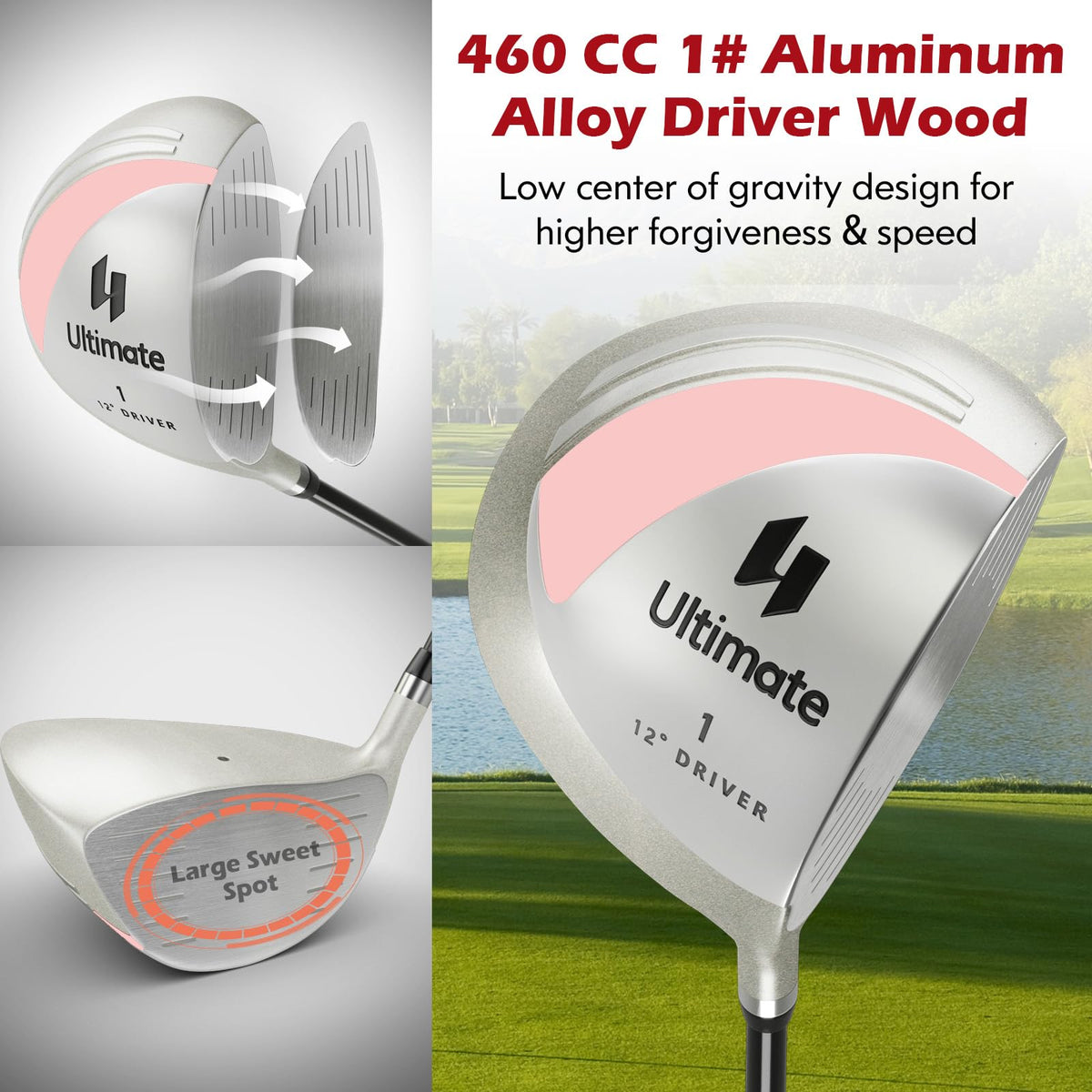 Men/Women's Complete Golf Club Set 9 Pieces, Includes 460cc Alloy Driver