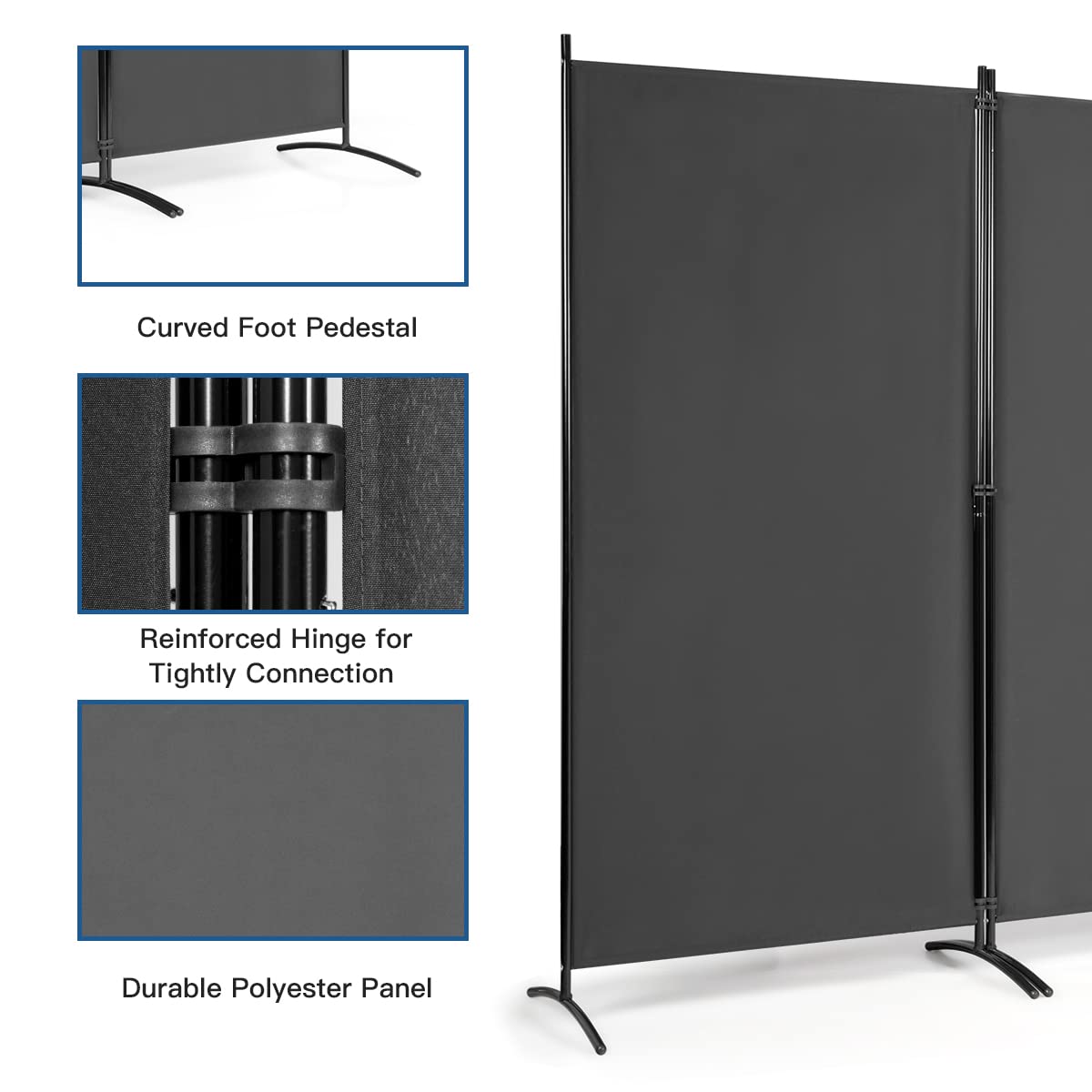 3-Panel Room Divider, Folding Privacy Screen with Durable Hinges Steel Base