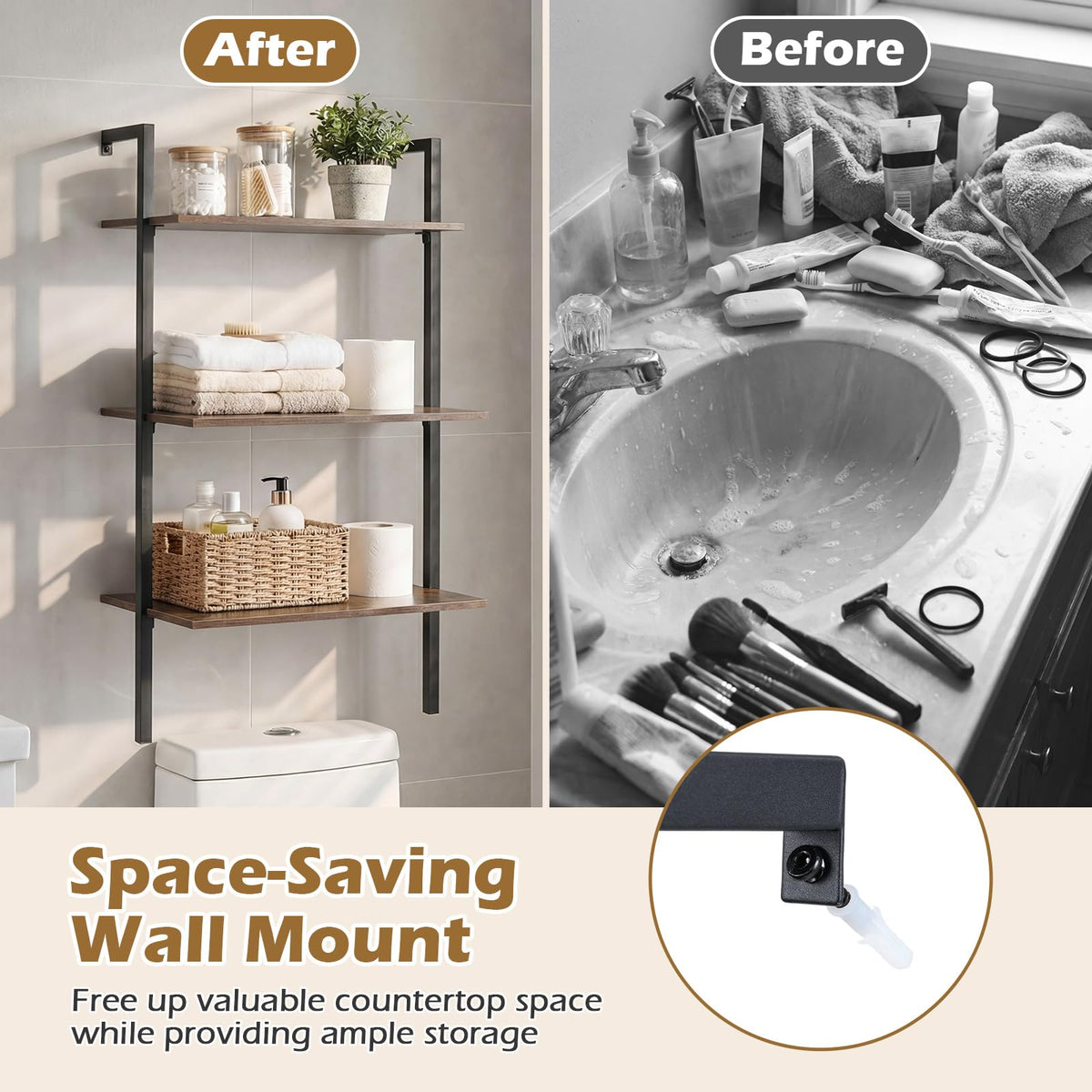 3-Tier Industrial Wall Mounted Shelves Wooden Floating Shelving Unit