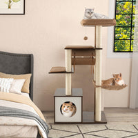 Modern Cat Tree Tower, Multi-level Cat Activity Center with Top Perch, Large Hammock, Cozy Condo