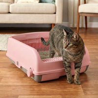 Semi-auto Open-top Cat Litter Box with High Side, Splash-Proof Cat Toilet