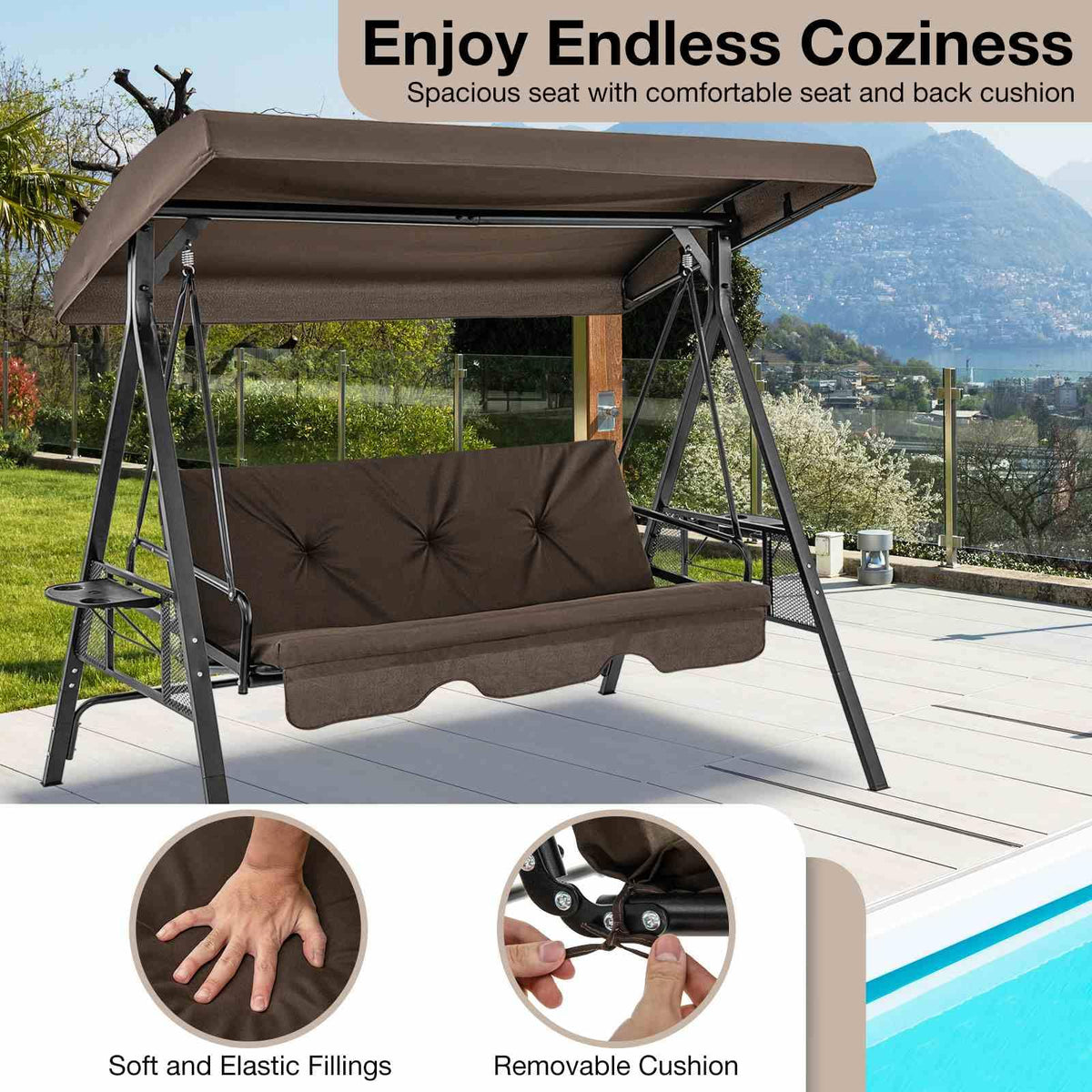 2-in-1 Patio Convertible Swing Chair to Flat Bed