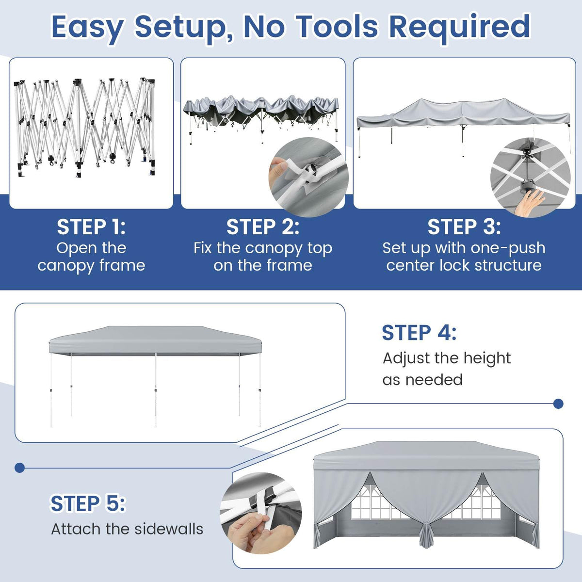3 x 6 m Pop up Canopy Tent with 6 Sidewalls and Wheeled Bag