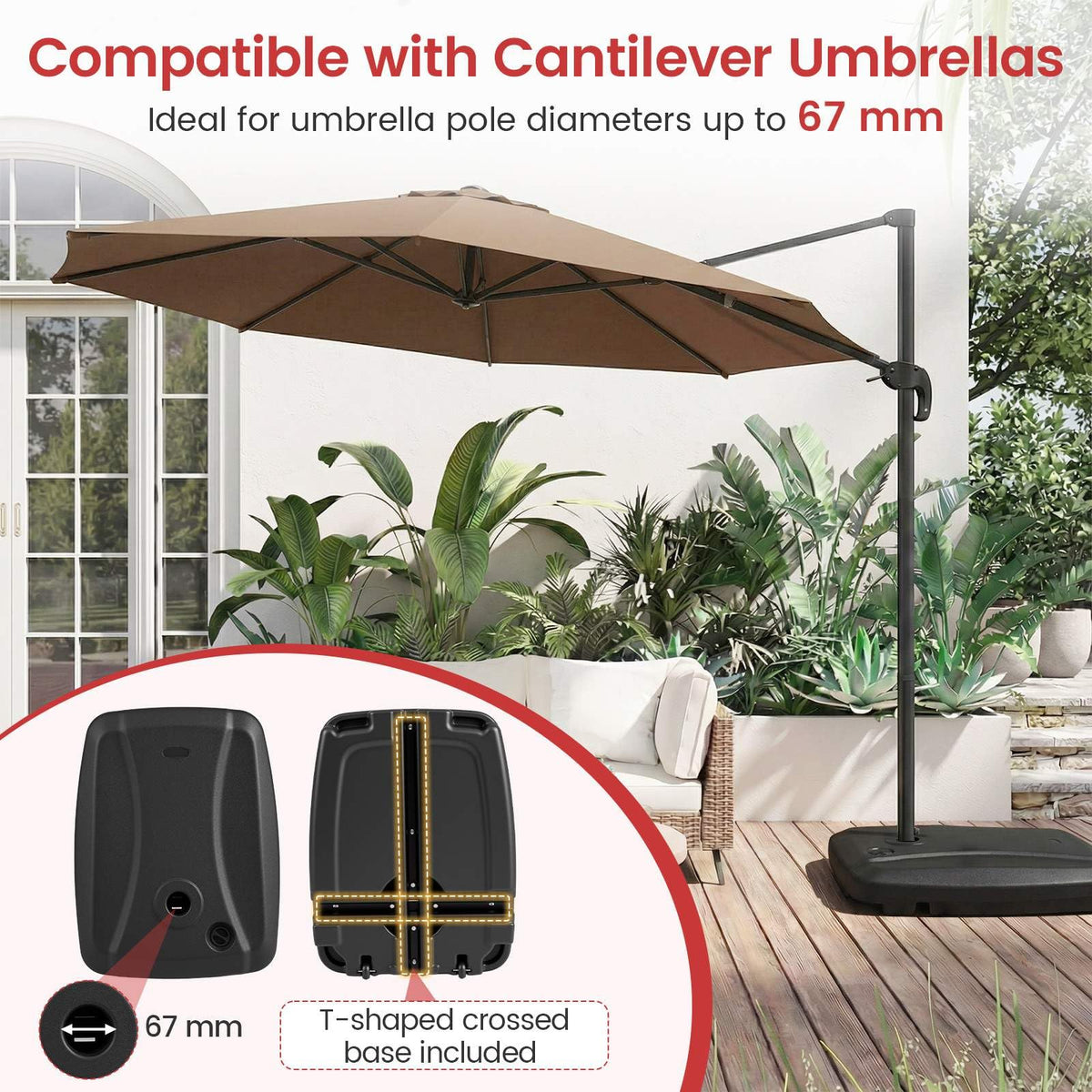 Cantilever Umbrella Base w/2Wheels,102kgPatio Offset Umbrella Stand