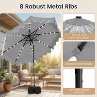 2.7M Patio Umbrella with 32 Solar LED Lights Weighted Base and Sandbags