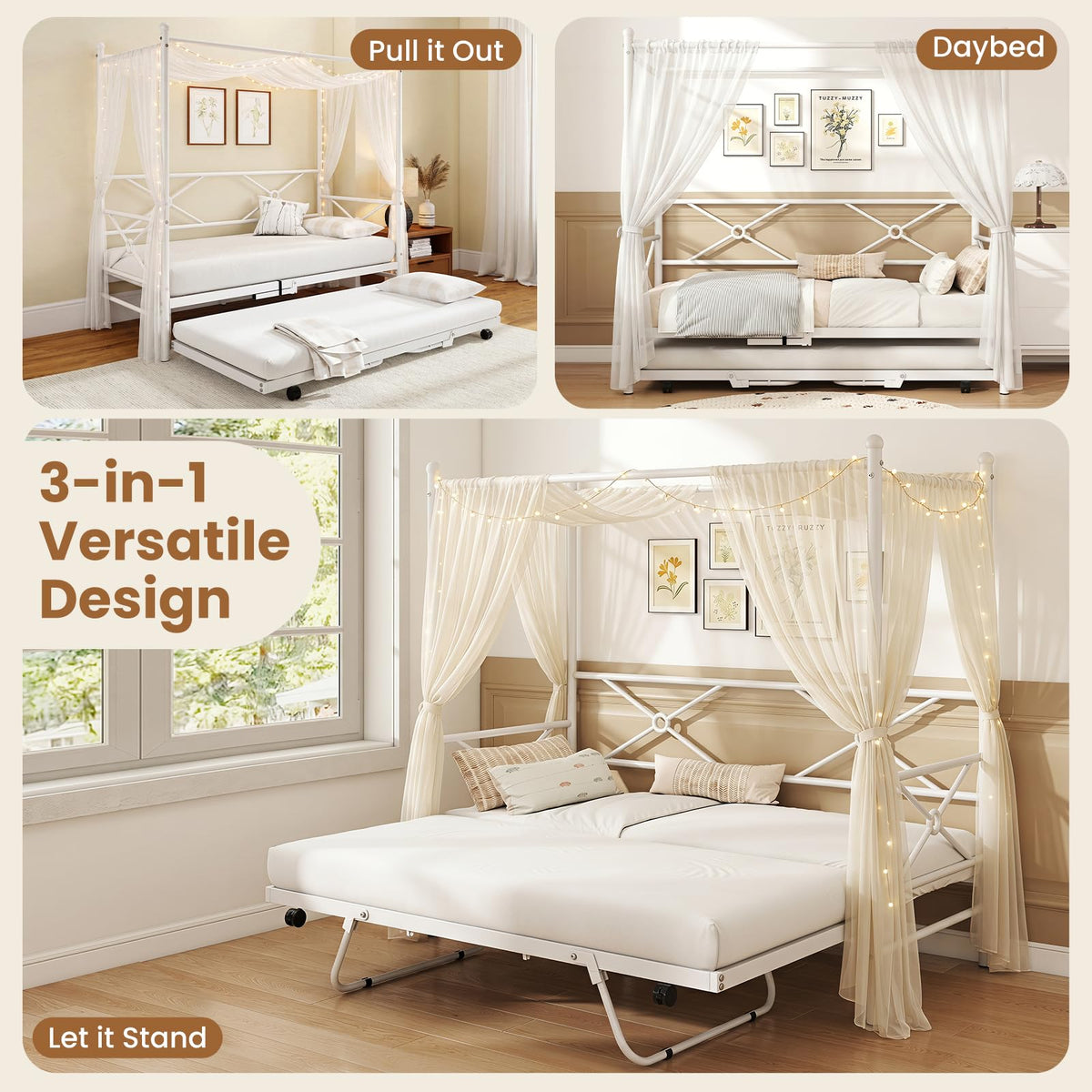Giantex Single Size Canopy Daybed, Modern 4-Poster Metal Day Sofa Bed Frame