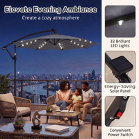 3m Solar Offset Hanging Umbrella with 32 LED Lights and 360° Rotation