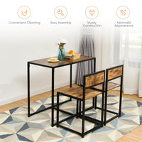 Giantex 3 Piece Dining Set, Industrial Dining Table w/ 2 Chairs, Small Kitchen Table Set (Antique)