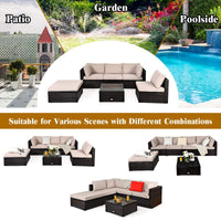 6 PCS Outdoor Rattan Sofa Set, Cushioned Sectional Set with Seat & Back Cushions