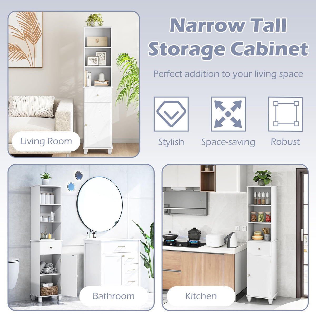 Giantex 172 cm Tall Freestanding Bathroom Floor Cabinet with Drawer