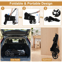 Pet Stroller for Dogs with 360 Swivel Wheels and One Step Brake