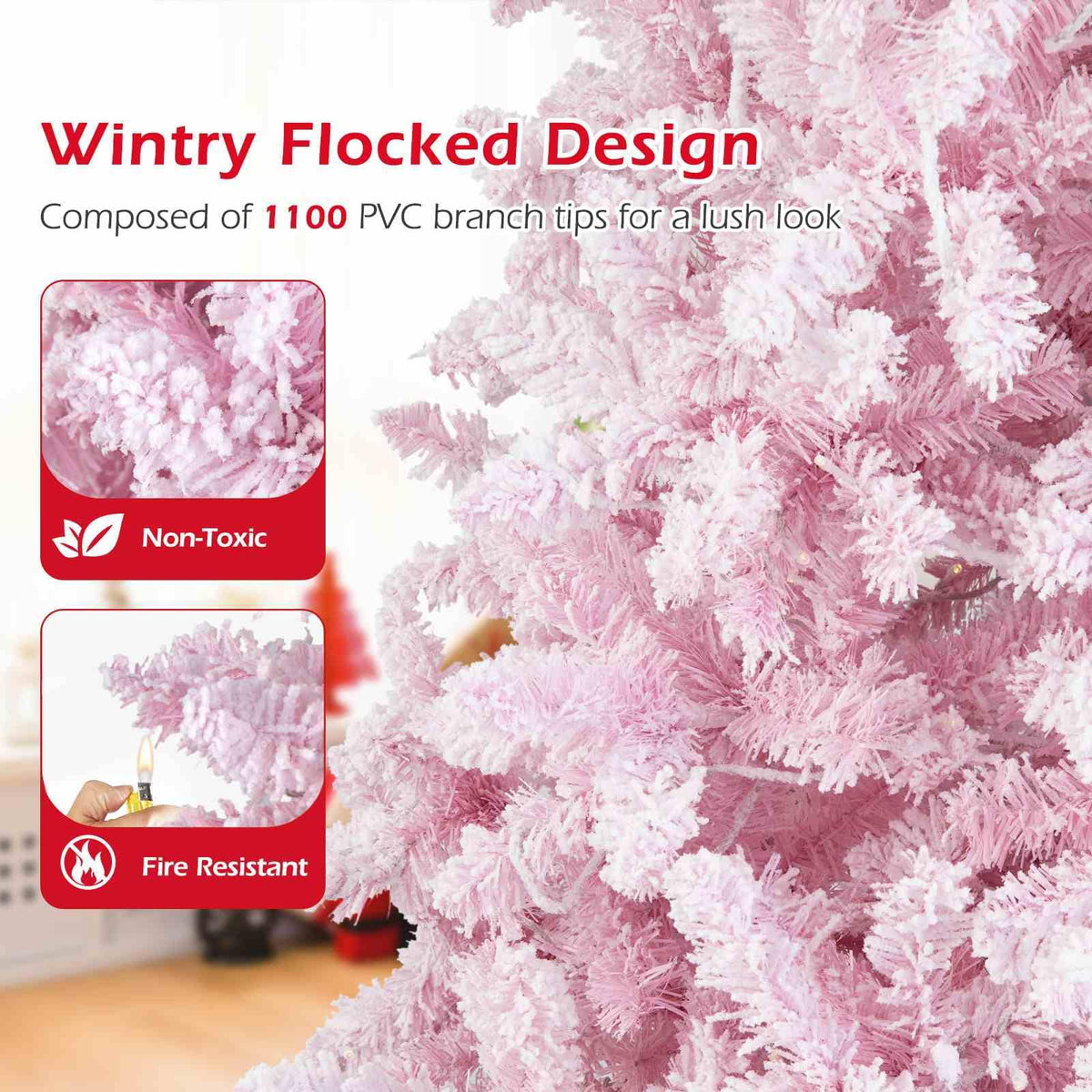 2.2M Snow Flocked Christmas Tree with 1100 Branch Tips and 450 LED Lights