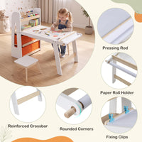 Kids Sensory Art Table 2 Chairs Set with Paper Roll Blackboard and 2 Detachable Activity Basins