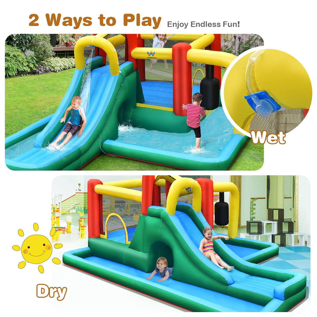 Inflatable Water Slide, 6-in-1 Kids Water Slide Jumping Bounce House