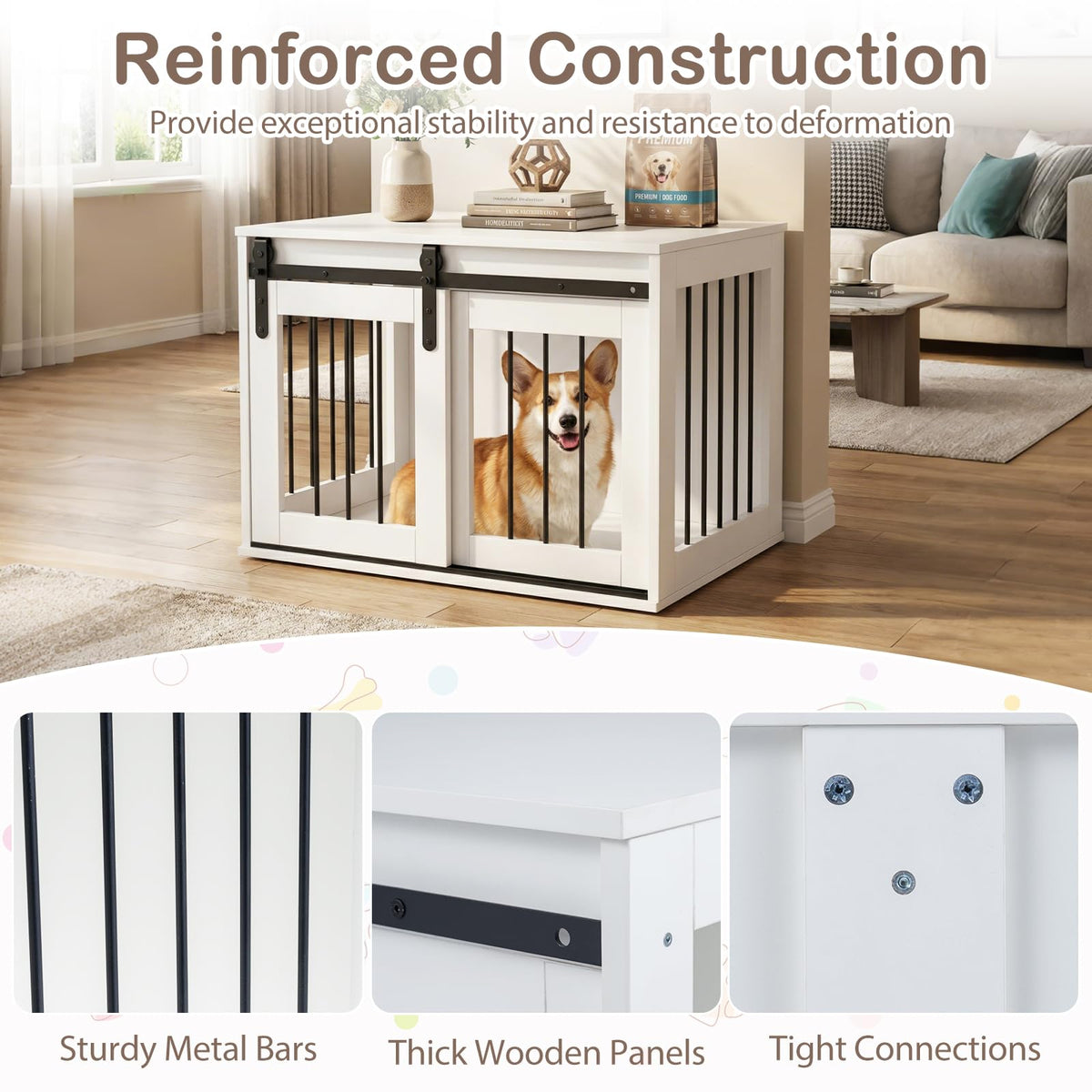 Dog Crate Furniture, 80 cm Heavy Duty Dog Kennel with Sliding Barn Door