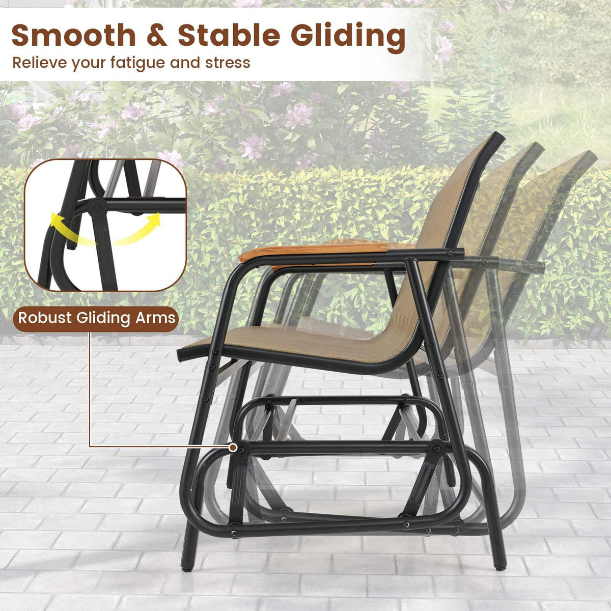 2-Person Outdoor Glider Bench Patio Gliding Loveseat with Breathable Fabric Seat