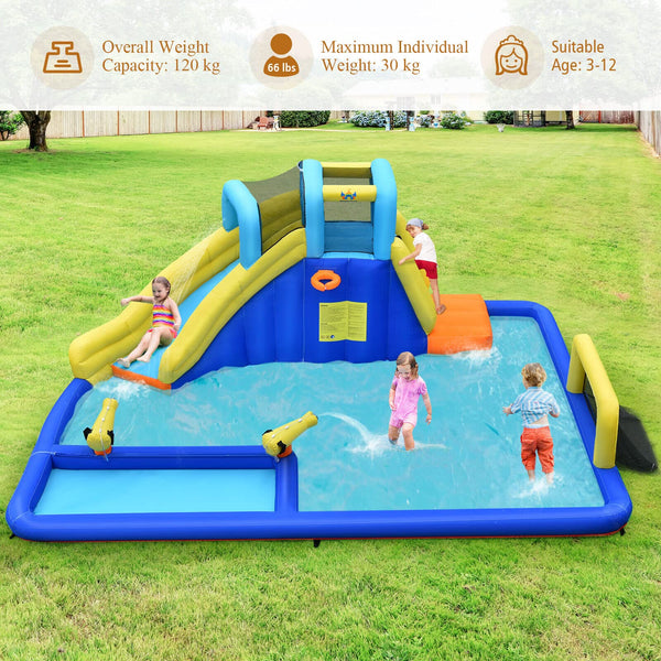 Inflatable Water Slide for Kids, 6-in-1 Kids Giant Water Park w/Large Water Soccer Splash Pool, Water Cannons