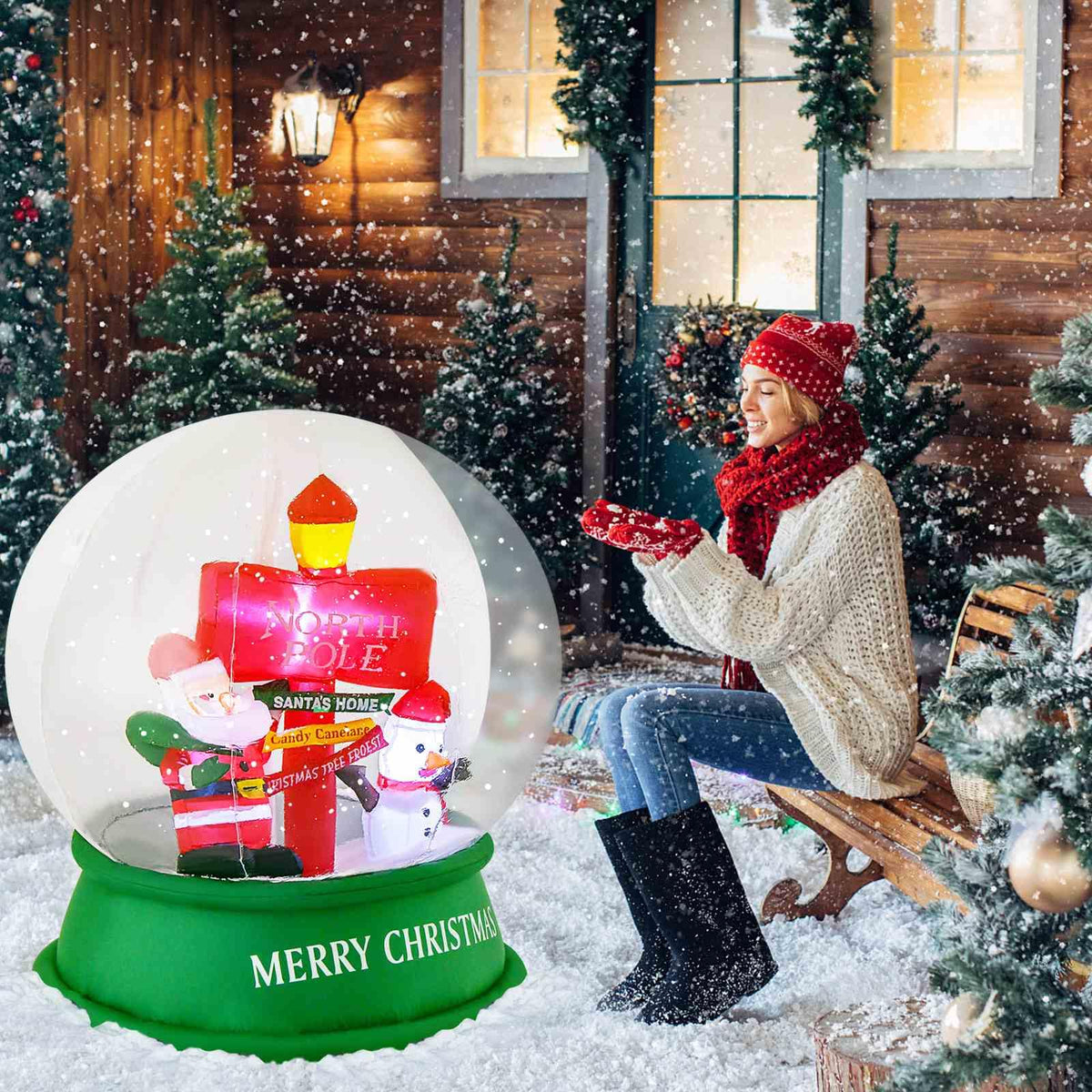 126CM Christmas Inflatable Snow Globe with LEDs & Air Blower