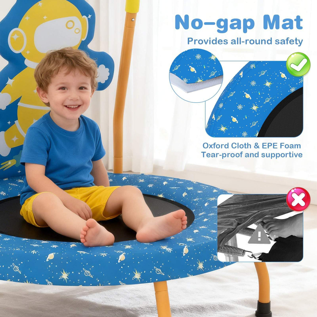 Children Trampoline with Foam Handle and Safety Cover for Toddlers