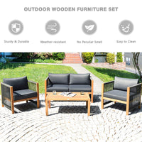 4 Pieces Acacia Wood Patio Conversation Set with Armrest