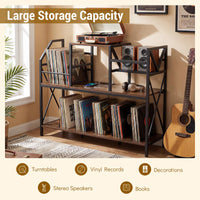 Record Player Stand with Vinyl Storage and Power Outlets for Albums