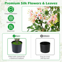 36" Artificial Impatiens Blossom Tree, Faux Pink Floral Plant in Cement-Filled Pot