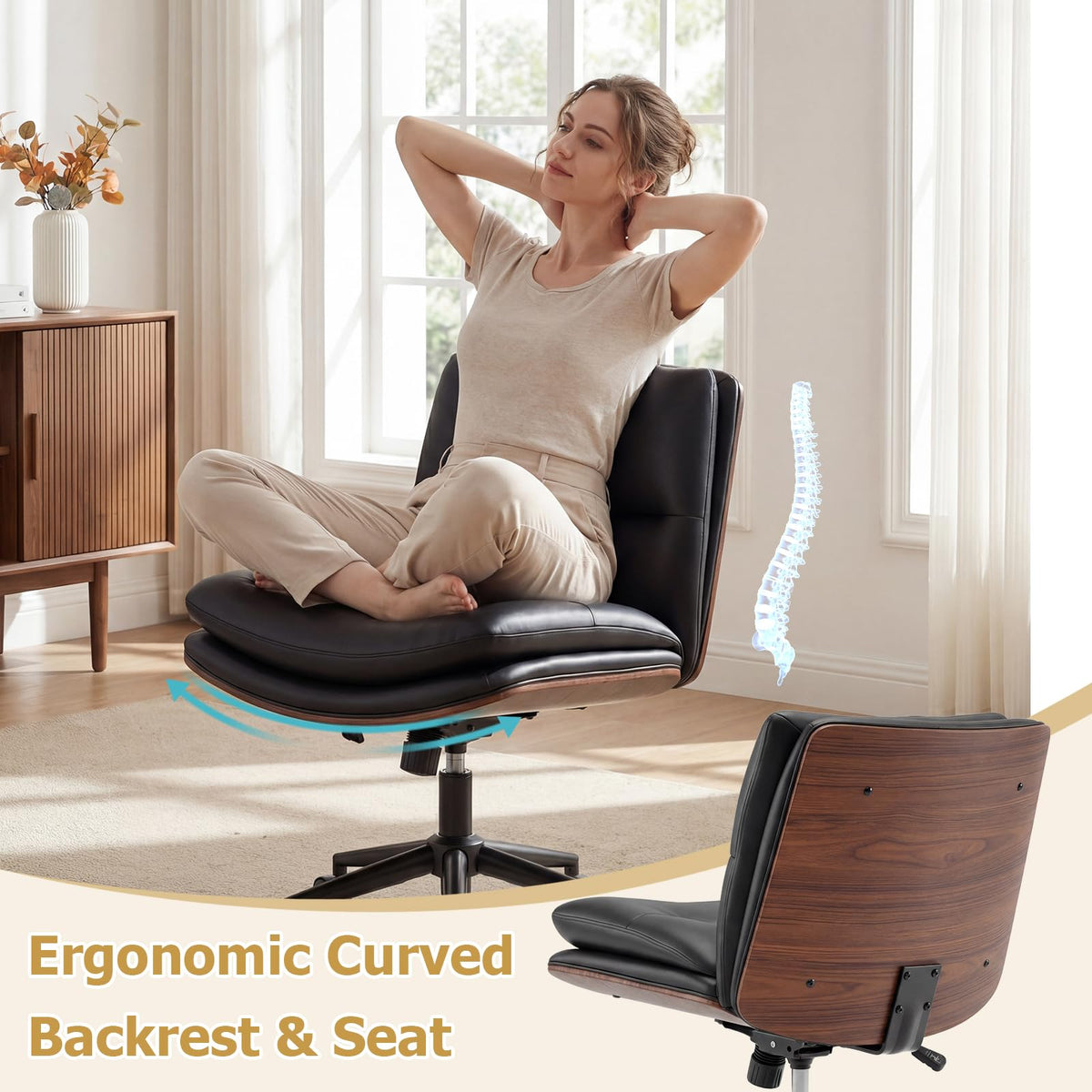 Vanity Office Chair with Wheels, Height Adjustable Swivel Task Chair