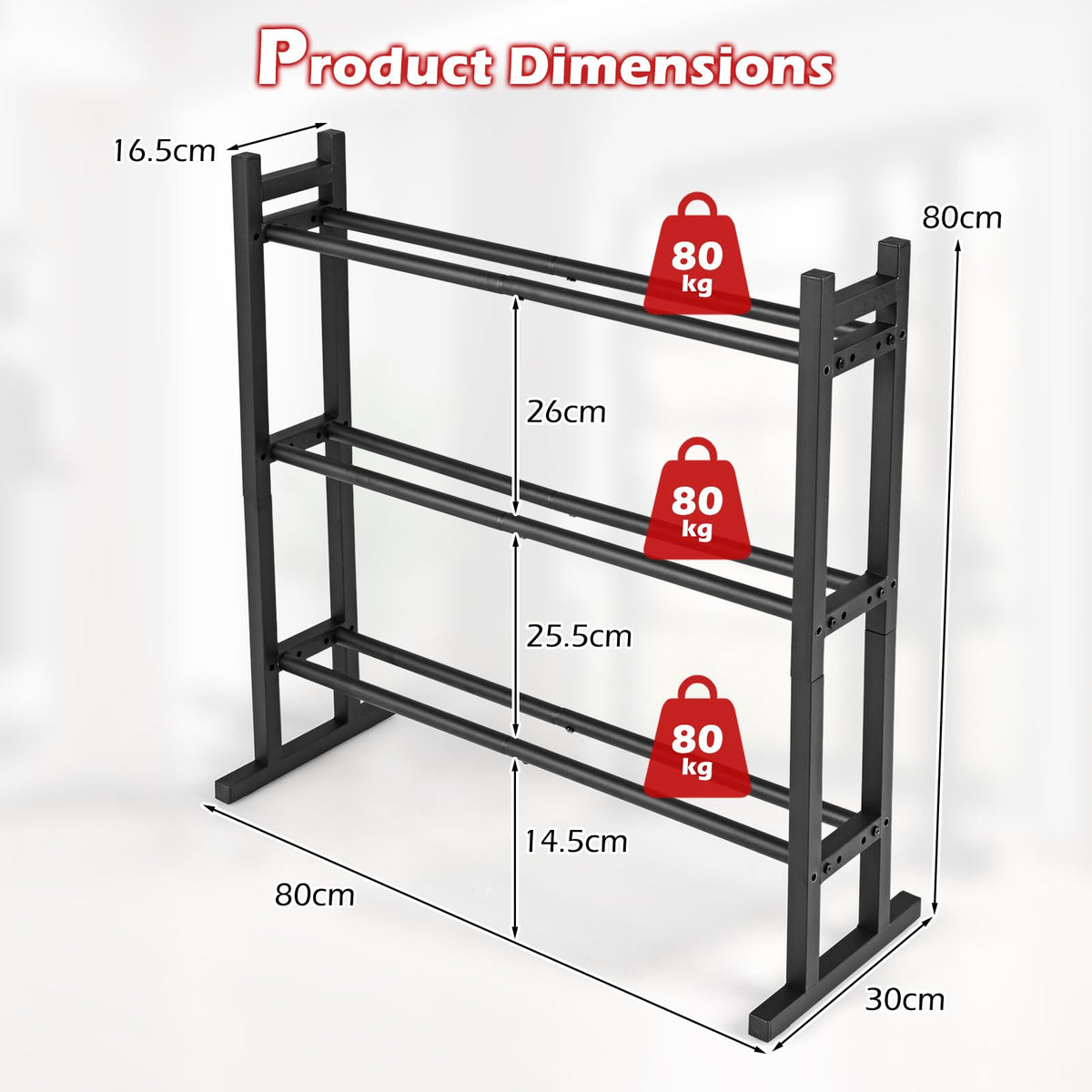 3-Tier Dumbbell Rack, 240KG Capacity Heavy-Duty Adjustable Weight Rack Stand
