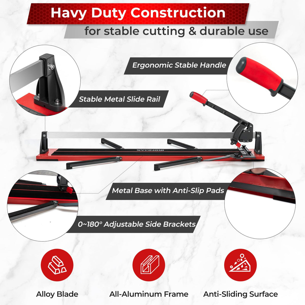 122cm Manual Tile Cutter Precision Ceramic Porcelain Cutting Machine 4 Adjustable Brackets
