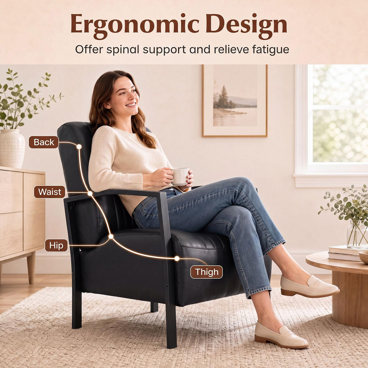 Giantex PU Leather Upholstered Armchair with Padded Seat & Back